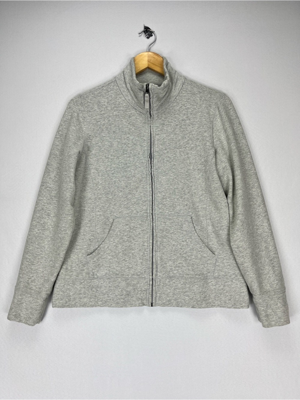 L.L. Bean Mock Neck Zip Up Jacket Women’s Medium Petite Light Grey Soft Stretch